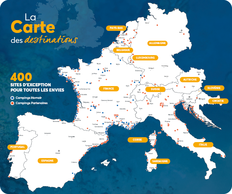 carte d'Europe de nos destinations