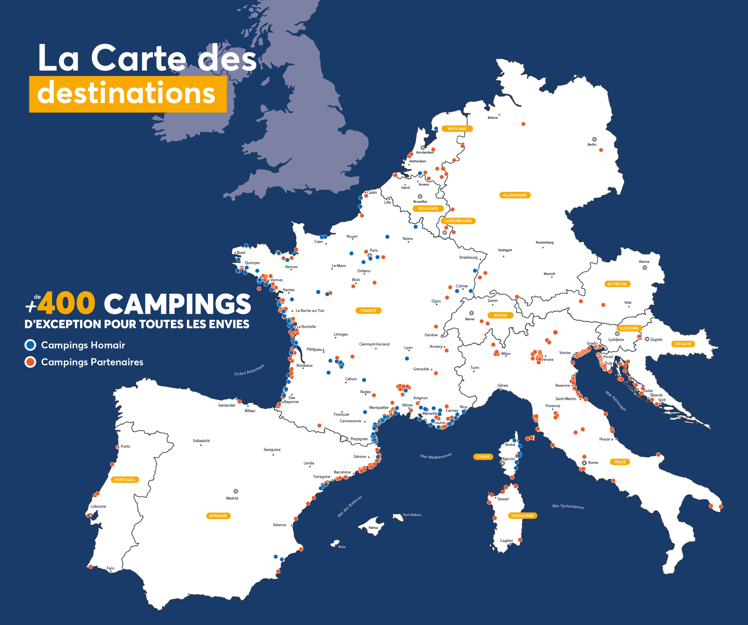 carte d'Europe de nos destinations